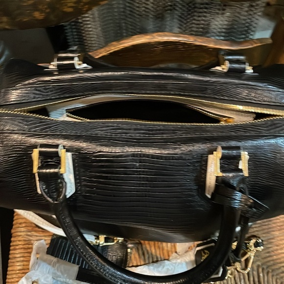 Alice and Olivia Black and White Structured Satchel with Gold Accents - Picture 6 of 6